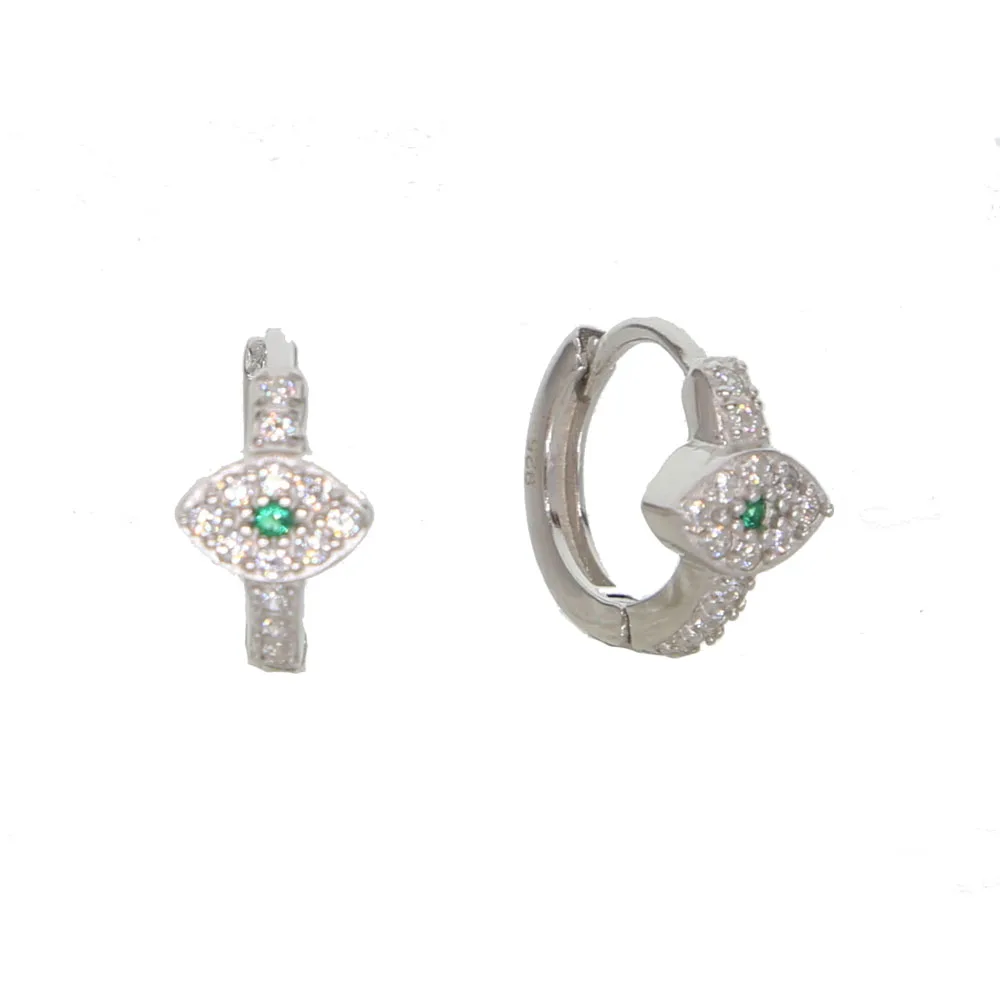 Счастливый сглаз маленькая серьга-кольцо зеленый белый Cz проложили гарантию 925