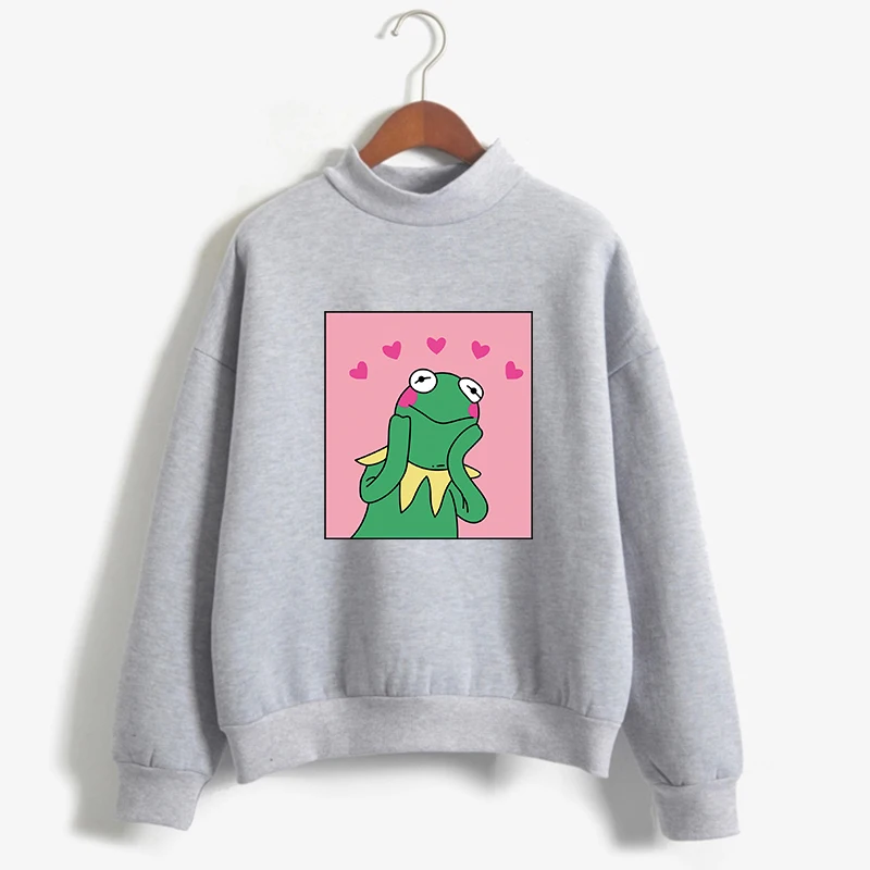 

Autumn Winter Fleece Hoodie Casual Harajuku Kawaii Frog Cartoon Print Sweatshirt Women Streetwear Friends Sudaderas Tops Clothes