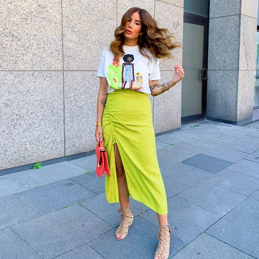 Женская атласная юбка Длинная с разрезом необычной складкой и завышенной талией