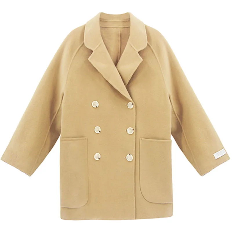 

Fashion 2021 New Solid Color Women Wool Coat All-match Blend Autumn Casual Chic Long Sleeve Female Women Overcoat Black Khaki