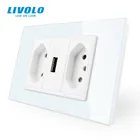 Бразильский стандарт Livolo, 3 контакта, 10 А, 20 А, с USB-разъемом, белаячерная стеклянная панель для вилки type n, заземляющие провода