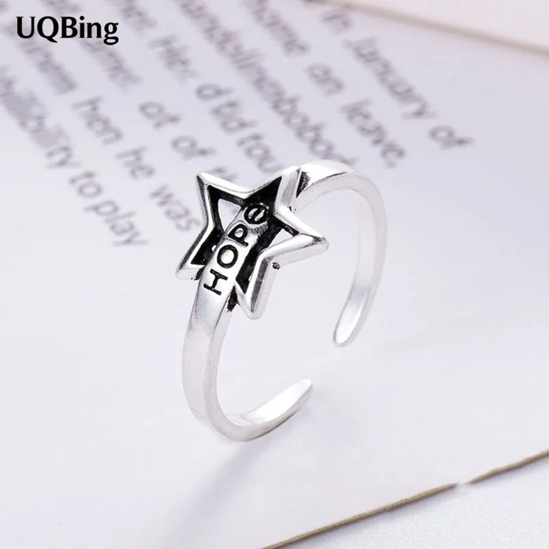 Винтаж 925 пробы серебряная звезда Форма надеемся кольца с буквами оптовая продажа новые ювелирные изделия
