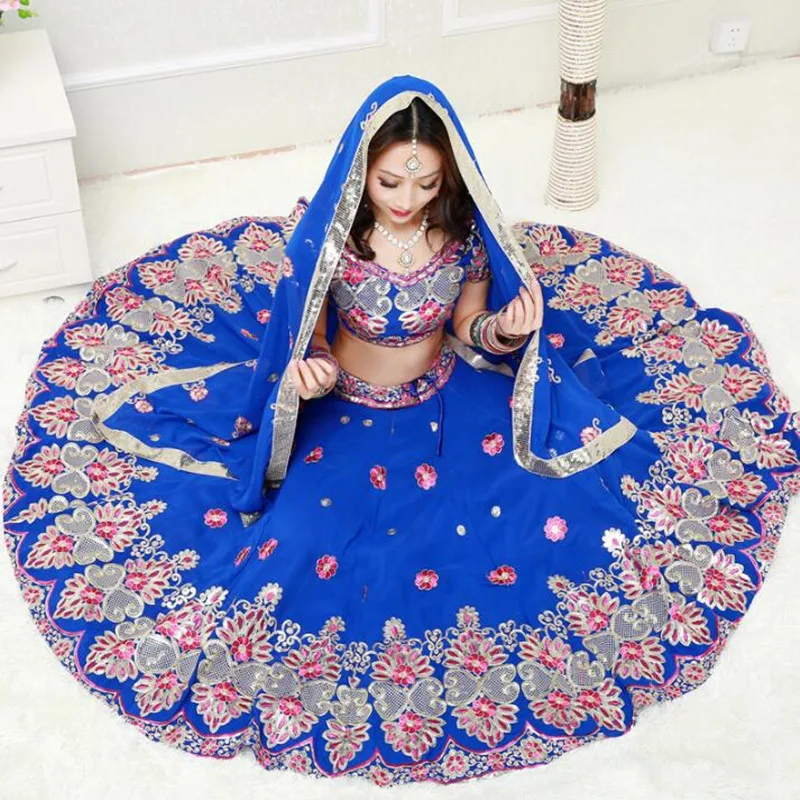 Женский костюм для выступлений в индийском стиле Lehenga Choli комплект из четырех