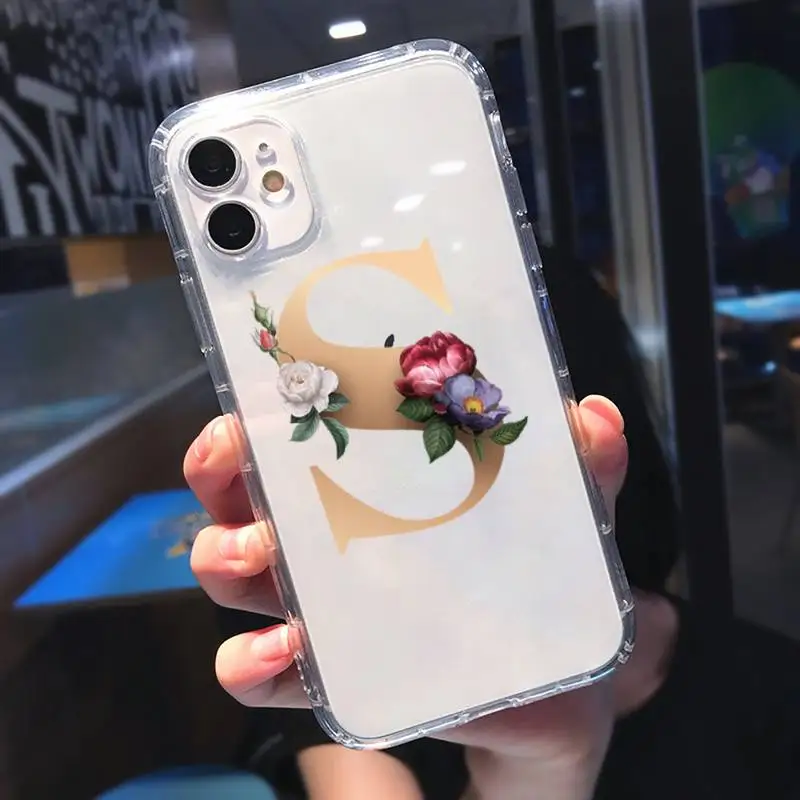 

DIY name combination flower Phone Case Transparent for iPhone 11 12 mini pro 8 7 6 6S XS MAX Plus X 5S SE 2020 XR