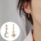 Для женщин, свисающие серьги, классический асимметричные серьги звезды и луна женские корейские украшения аксессуары из алюминиевого сплава
