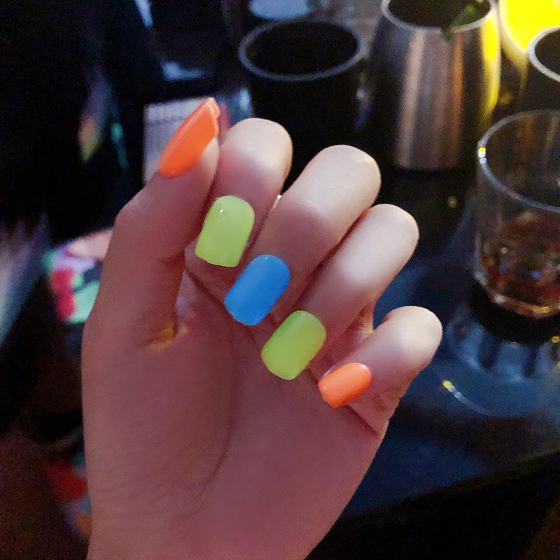 Luminous False Nails Nail Art Solid Color Short Fake Products Patch Light Treatment Accessories*u | Красота и здоровье