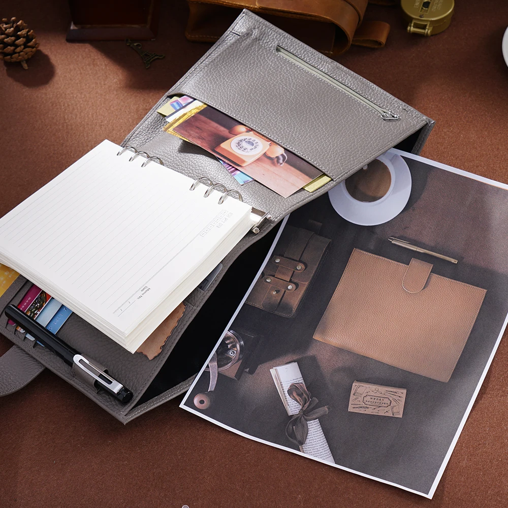 Новое поступление колец блокнот А5 Размер повестка дня Органайзер яловичный