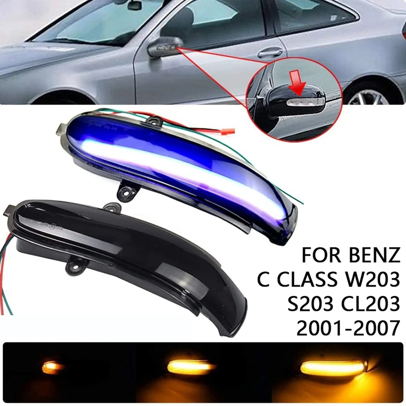 

Blue&Yellow LED Dynamic Rearview Mirror Lights for Benz C Class W203 S203 CL203 2000-2007 Turn Signal Lamp Indicator