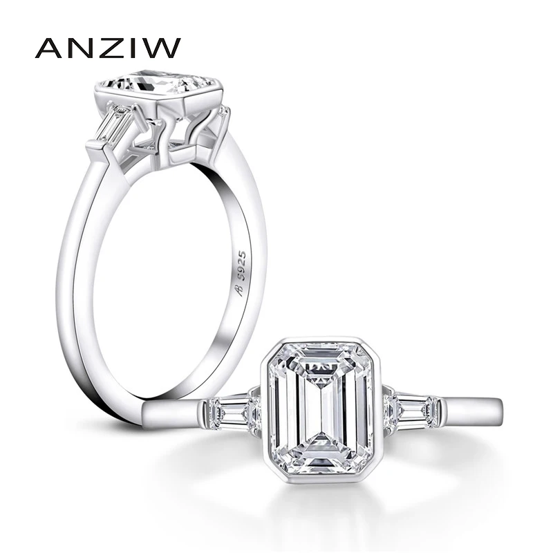ANZIW элегантные Emeraled кольцо 925 стерлингового серебра Anillos для женщин высокое
