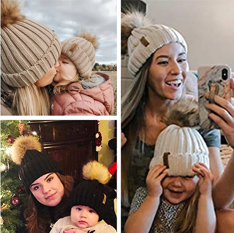 Furtalk Реального Меховая Шапка Вязаная Реальный Большой Енота Pom Pom Hat женщины Зимняя Шапка Унисекс ДетиТеплый Коренастый Толстая Эластичный вязать