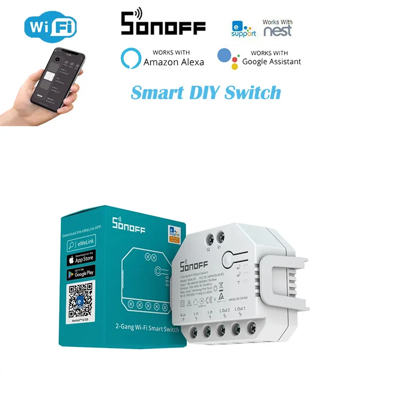 

Two Way Power Metering Smart Switch Support EWeLink SONOFF DUALR3 Dual Relay Module Wifi DIY MINI Switch Alexa Google Home