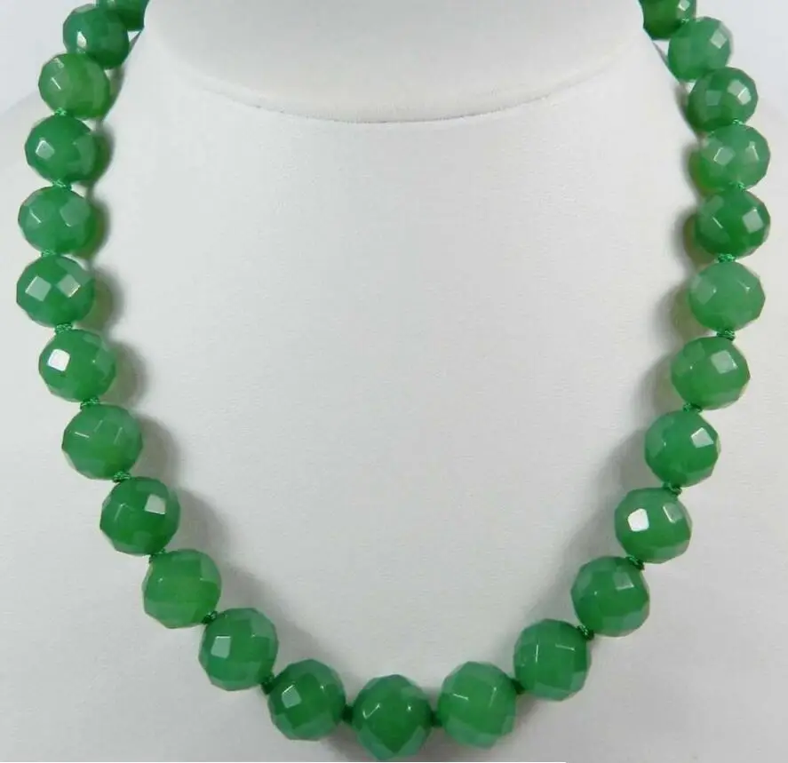 

Stunning!10mm Green Emerald Faceted Round Beads Necklace 18"