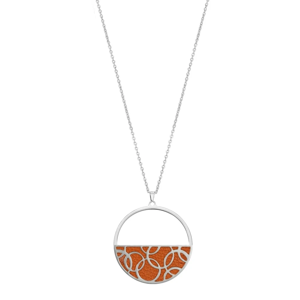 Legenstar Hoop Round Pendant Necklace for Women Reversible Leather collier femme bijoux Stainless Steel Charm Jewels - Окраска металла: 9