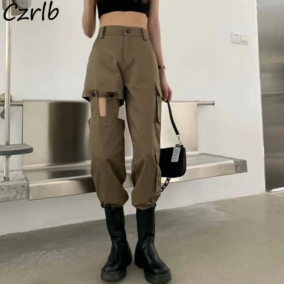 Брюки-карго Женские однотонные уличный стиль бойфренд в стиле ольччан шикарные