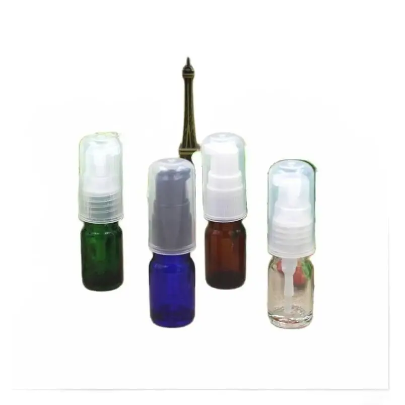 5 мл голубая/прозрачная/зеленая/коричневая стеклянная бутылка с пластиковым