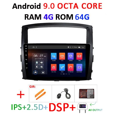 DSP ips 4G 64G Android 9,0 gps радио для Mitsubishi Pajero V97 V93 2006- Мультимедиа Навигация стерео аудио головное устройство без DVD - Цвет: 4G64GDSP AV CANBUS