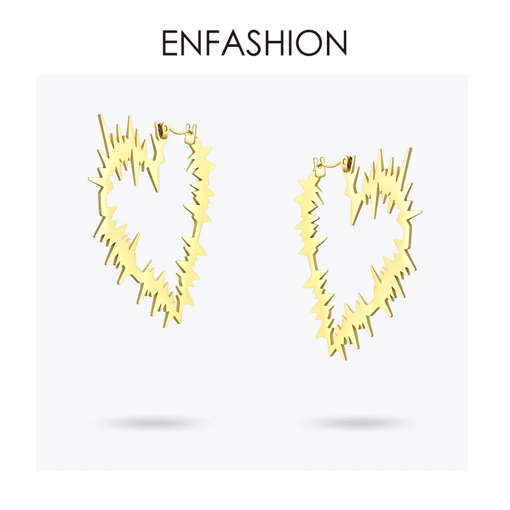 Женские серьги-кольца ENFASHION сережки золотого цвета с сердечками модные ювелирные