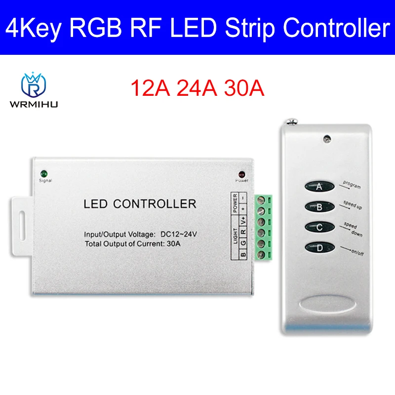 RF4Keys RGB Controller DC12~24V Led Strip Dimmer Wireless Remote Control Switch 12A 24A 30A For 5050 3825 RGB LED Strip Light