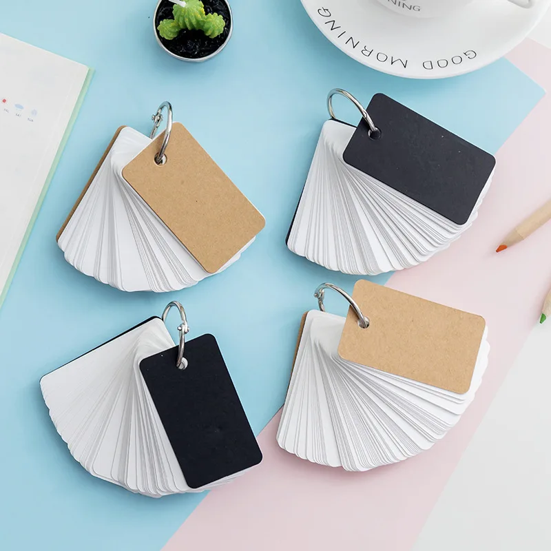 

Blank Simplicity Loose leaf Mini Notepads Black Kraft Cardboard Cover Single Steel Ring Tearable Memory Card Portable Memo Pad