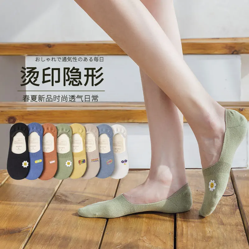 

10 Pair New Ultra-thin Cartoon Cotton Hot Print Invisible Anti-breathable Japanese and Korean Cute Socks Solid Color Women Socks