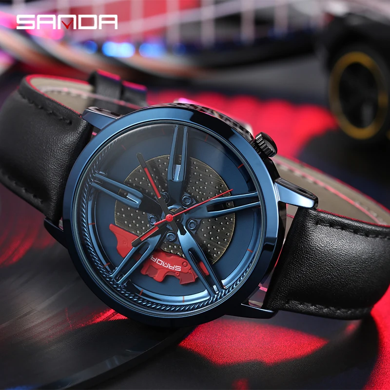 SANDA Top Brand New Men Wristwatch Fashion Wheel Series Dial Leather Strap Waterproof Gift Watch Premium Quartz Movement 2020 | Наручные