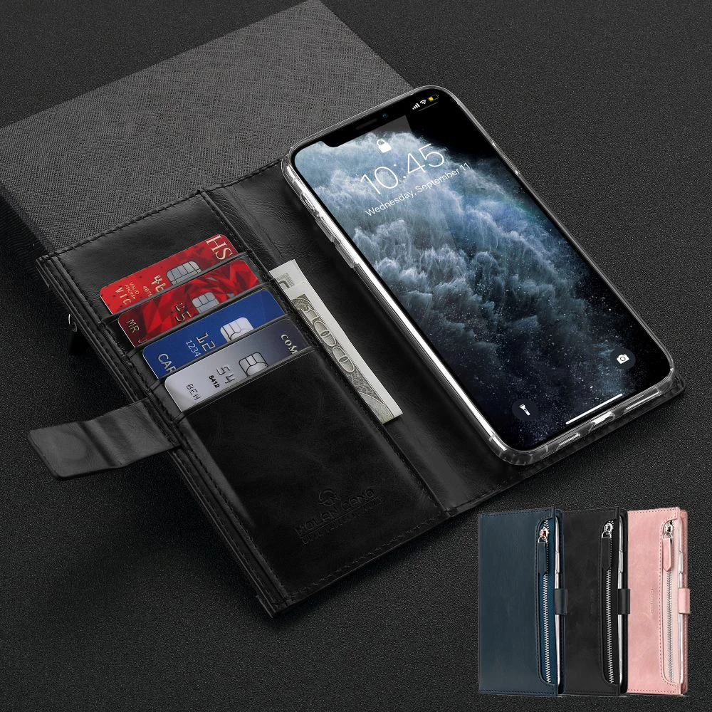 LLZ.COQUE кожаный чехол кошелек на молнии для Samsung S20 Ultra S10 Plus S9 S8 откидная Магнитная