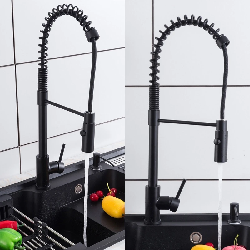 

Kitchen Stainless Steel Spring Pull-out Basin Faucet 360 Degree Rotating Splash-proof Hot and Cold Water Sink Tap