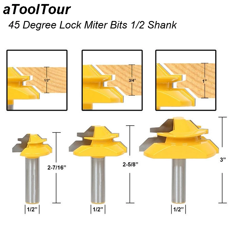 

1/2 Shank 45 Degree Lock Miter Router Bit Woodworking Tenon Milling Cutter Wood Tool Drilling Trimming Carpenter Fraser Holz