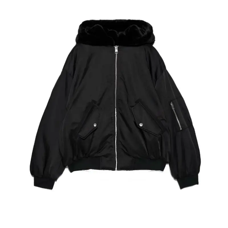 

Woman Za 2020 Winter Female Bomber Jacket Double Sided Hooded Parka Coat Thickening New Fashion Long Sleeve Female Ladies Parka