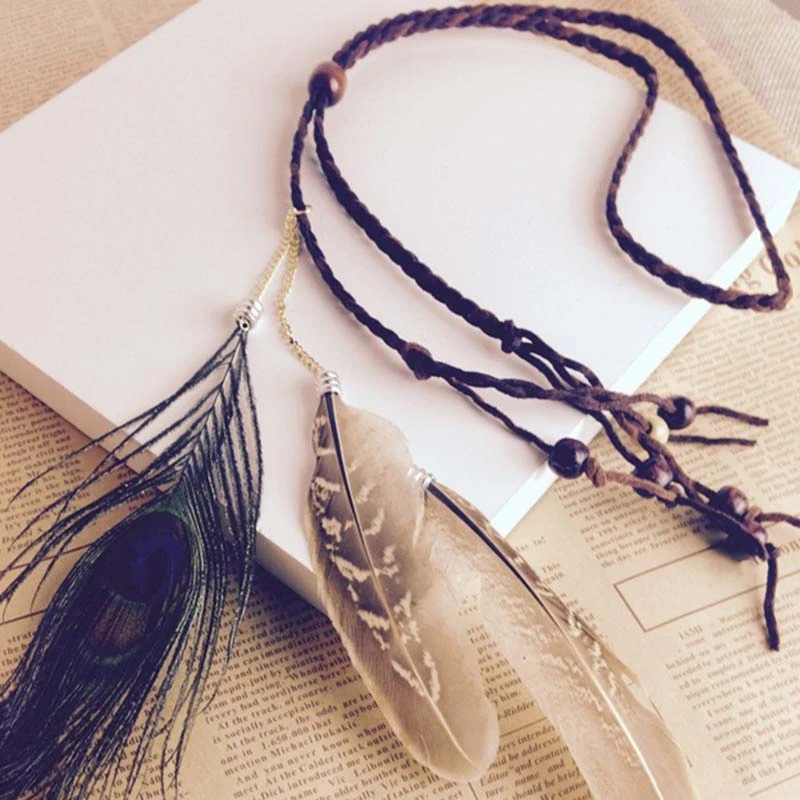 Women Headwear Fashion Bohemia Braided Peacock Feather Headband Hair Ties Girl Accessories Decorate Wholesale |