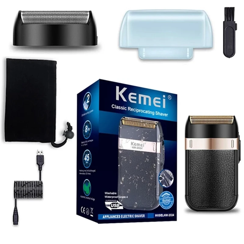 

Kemei Electric Shaver for Men Twin Blade Waterproof Reciprocating Cordless Razor USB Rechargeable Shaving Machine Barber Trimmer