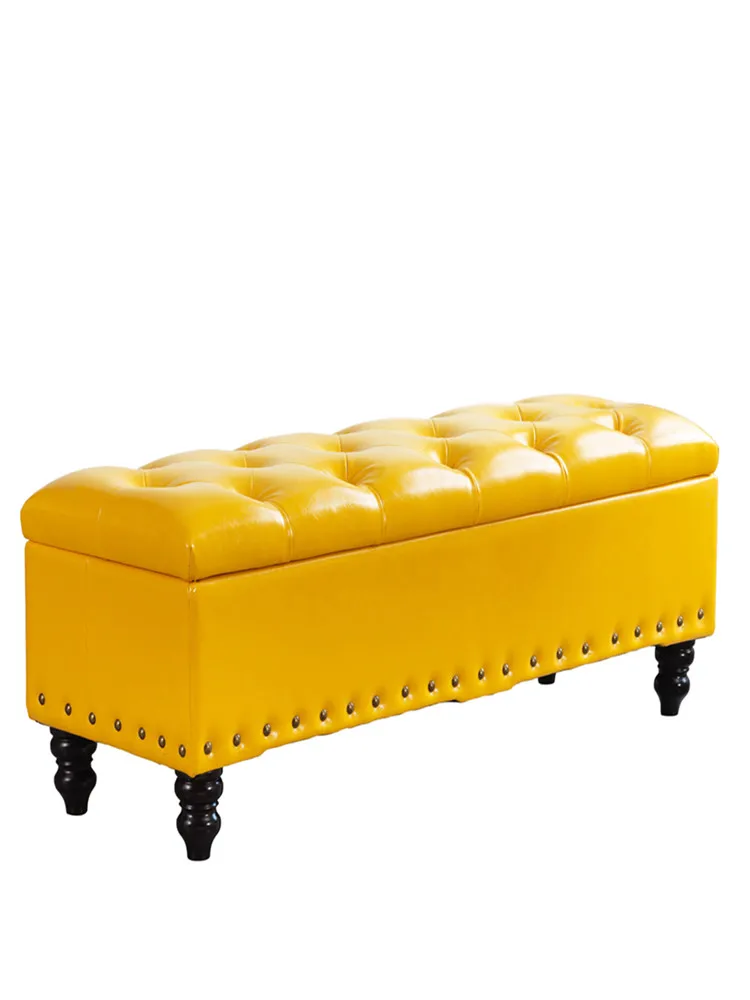 

European solid wood rectangular make up pouf household multi-functional storage box for clothing shoe modern fashion footstool