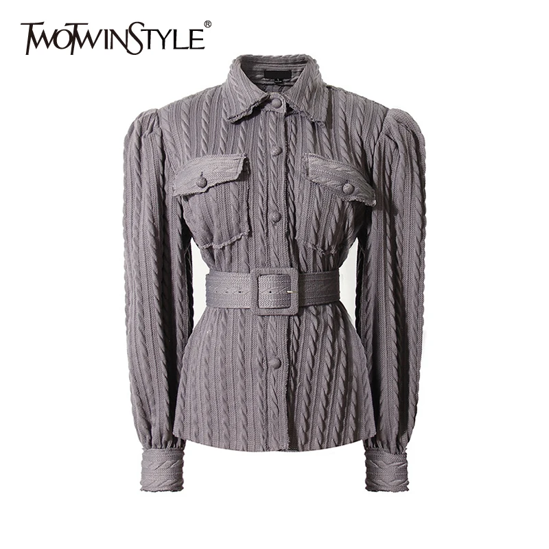 

TWOTWINSTYLE Vintage Twist Sweater For Women Lapel Long Sleeve Sashes Knitted Tops Female Fashion Autumn New Clothing 2022