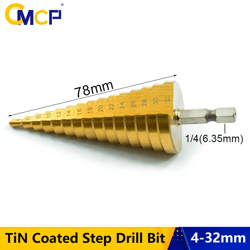 Ступенчатое сверло HSS 4 32 мм с шестигранным хвостовиком прямая паза пагода