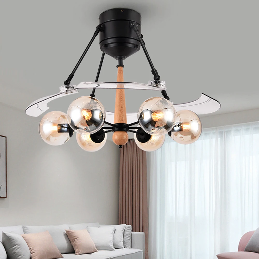 48 дюймов Невидимый потолочный вентилятор с светильник стеклянная лампа