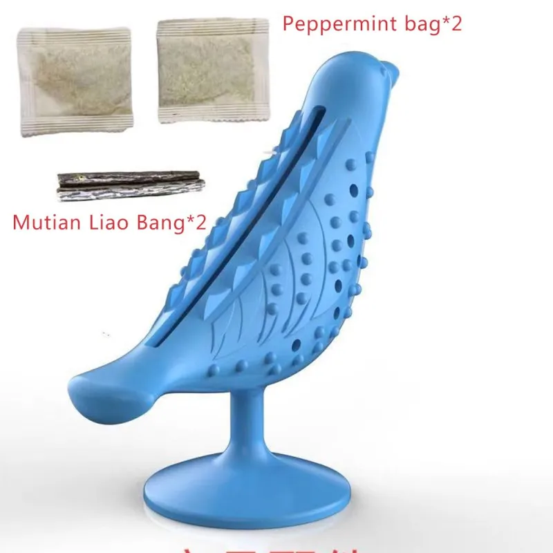 

Cat Bird-Shape Molar Toothbrush Toy Interactive Suction Cup Silicone Bite Grinding Teeth Food Leaking Chew Toy