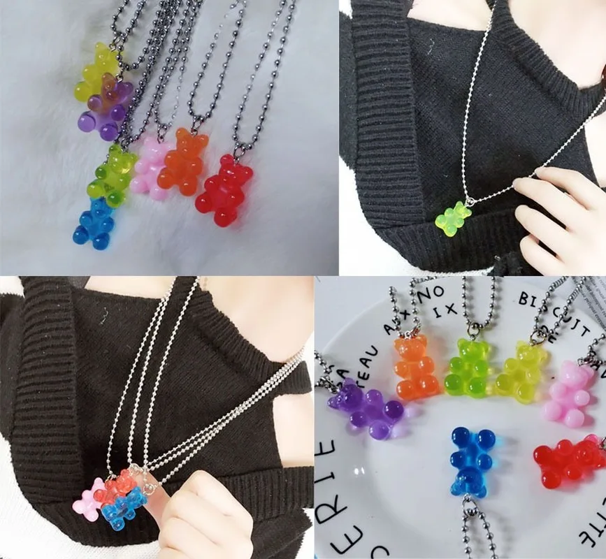 

Han ins children's fun earth cool girl jewelry fun transparent jelly bear gummy Long Necklace stainless steel clavicle chain