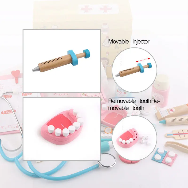 

Toy Doctor Toy Set Medicine Accessorie Toys Kids Wooden Simulation Pretend Play Family Doctor Nurse Medical Kit Toys