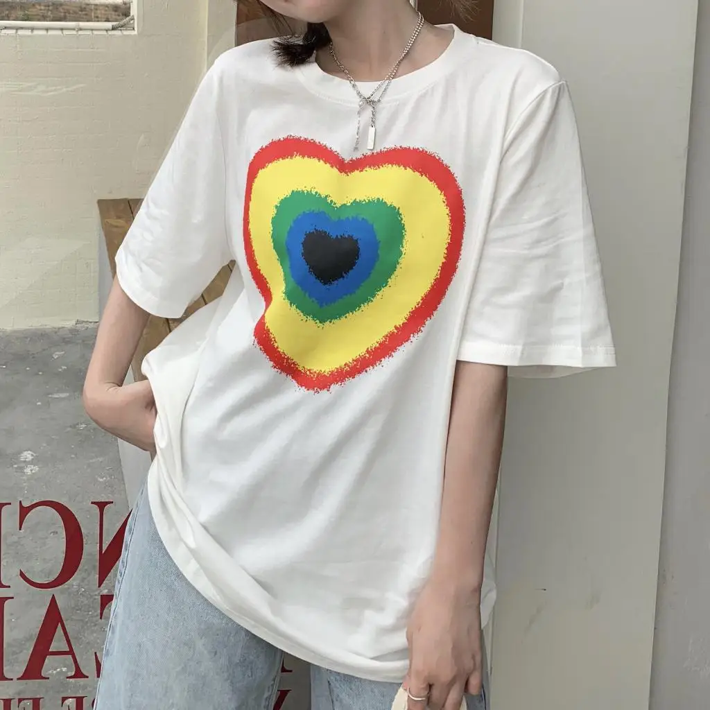 

Женская футболка с коротким рукавом и круглым вырезом, свободного покроя