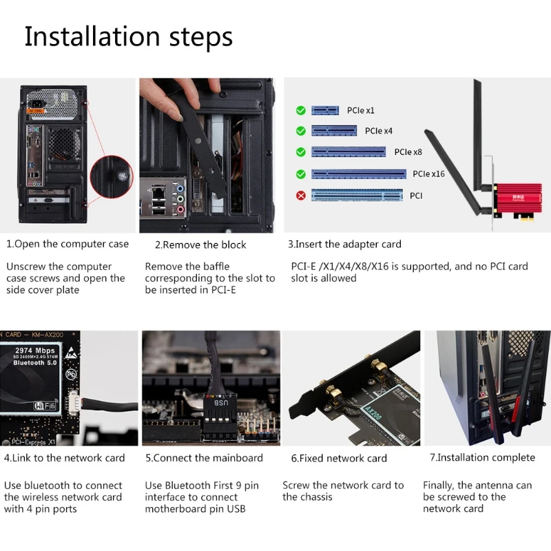 

3000Mbps Dual Band Wireless Desktop PCIe AX3000 Pro AX200 WiFi Card 2.4G/5Ghz WXTB