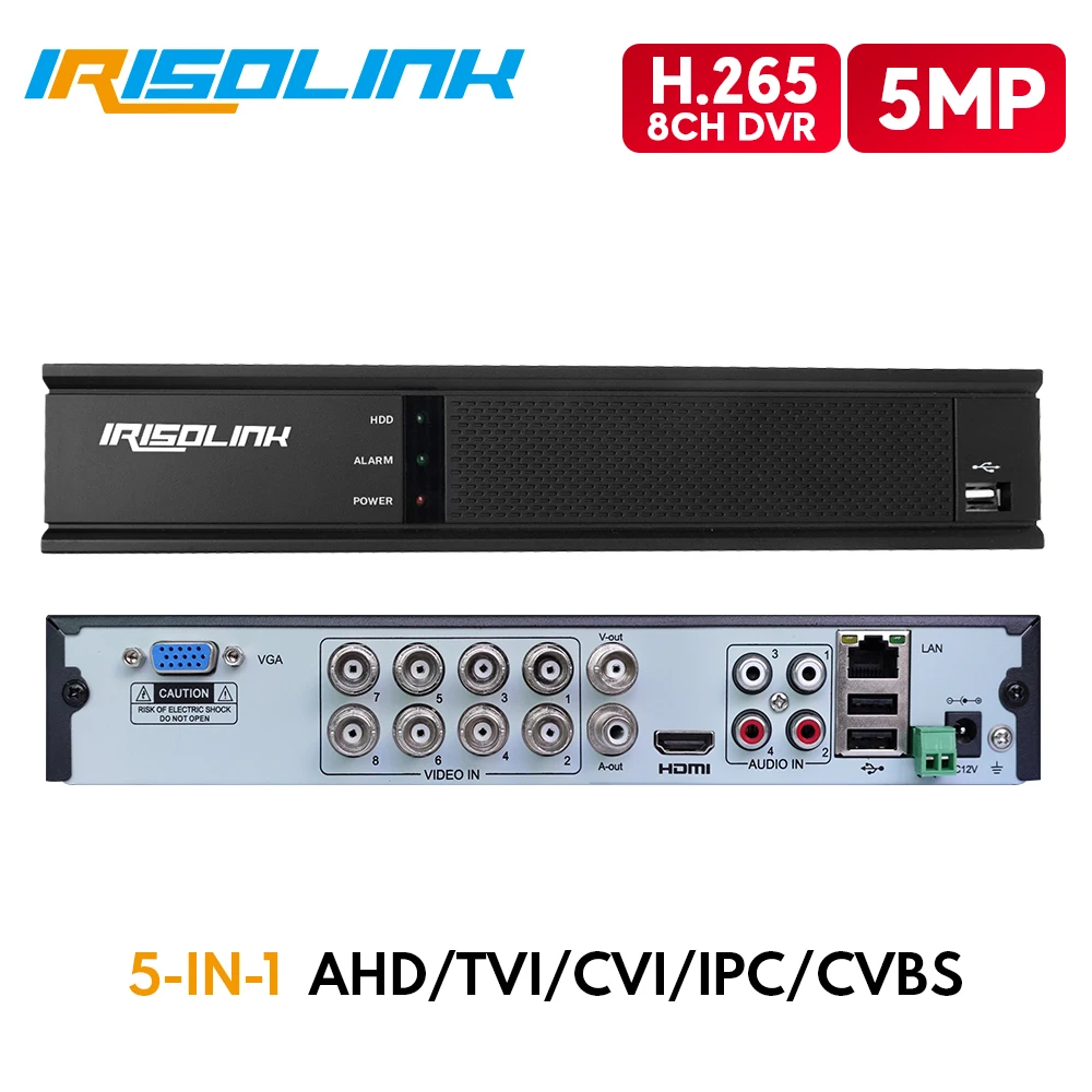 

Irisolink 5MP 8CH AHD DVR 5 в 1 Гибридный H.265 регистратор безопасности для 5MP/4MP 1080P AHD TVI CVI аналоговая камера Обнаружение движения
