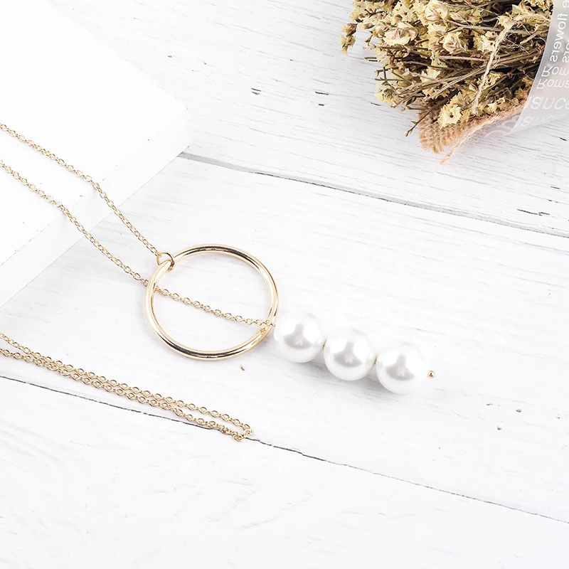 Золотой Цвет Круглый Круг имитация жемчуга кулон ожерелье для женщин Подарки