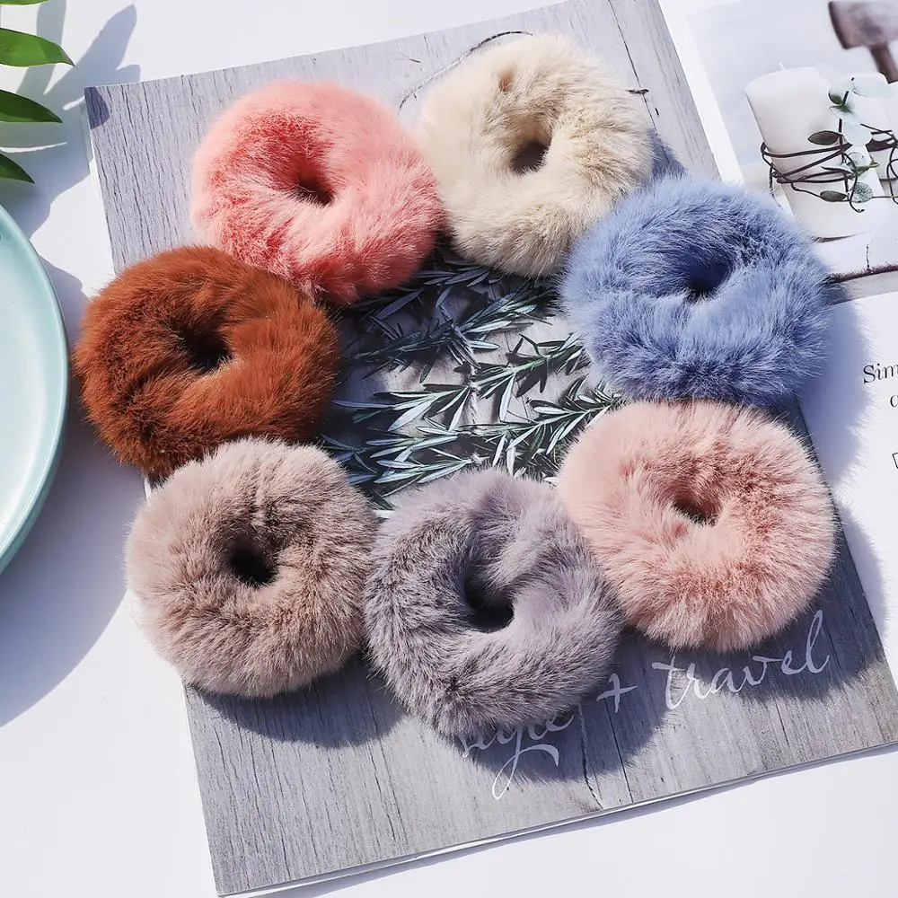 

New Warm Elastic Hair Band Scrunchie Soft Faux Fur Women Girls Ponytai Holder Hair Rope Rubber Band Headwear Hair Accessories