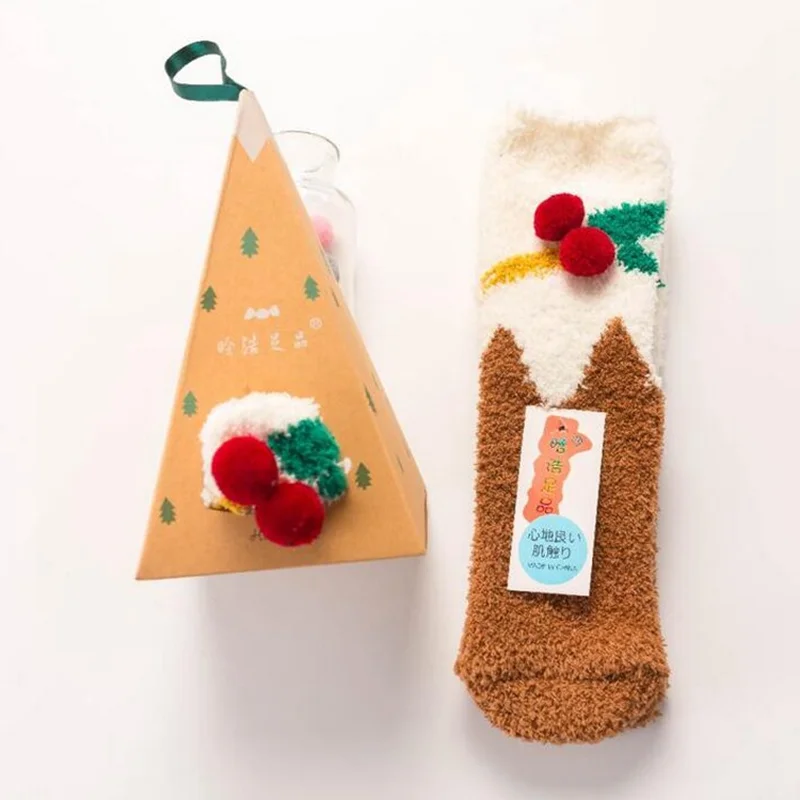 1pair fuzzy socks warm socks Embroidery Cartoon Casual Christmas Socks Towel socks Cute Sleep Socks Funny Socks Women kawaii Hot
