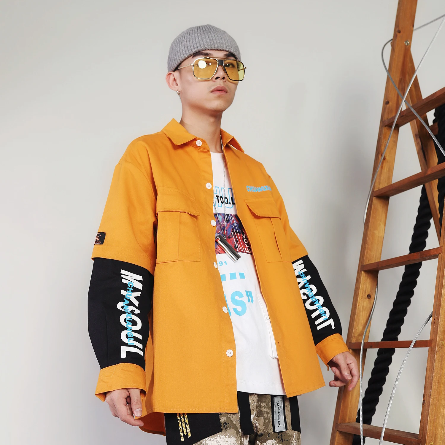 Aelfric Eden цветные часы с буквенным принтом мужские модные рубашки Harajuku повседневные хлопковые топы с длинными рукавами в стиле хип-хоп верхняя одежда Уличная