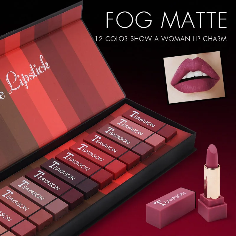 

Dropshipping Brand Lipstick 12pcs/lot Lip Kit Matte Waterproof Nutritious Velvet Lipstick Red Tint Nude Batom Makeup Set Gift