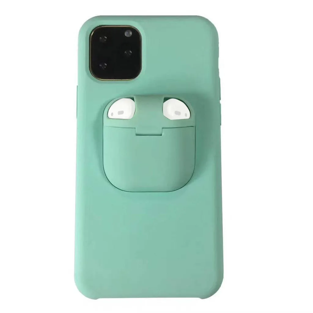 2 in 1 Wireless Headset Set Protection for IPhone 11 Pro And For AirPods Phone Case Cover Soft Back Cases Silicone shell | Мобильные