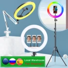 Светодиодный ная кольцевая лампа для селфи, кольцевой светильник 45 см, 33 см, с держателем для телефона, штатив для Youtube, кольцевая лампа для прямых трансляций