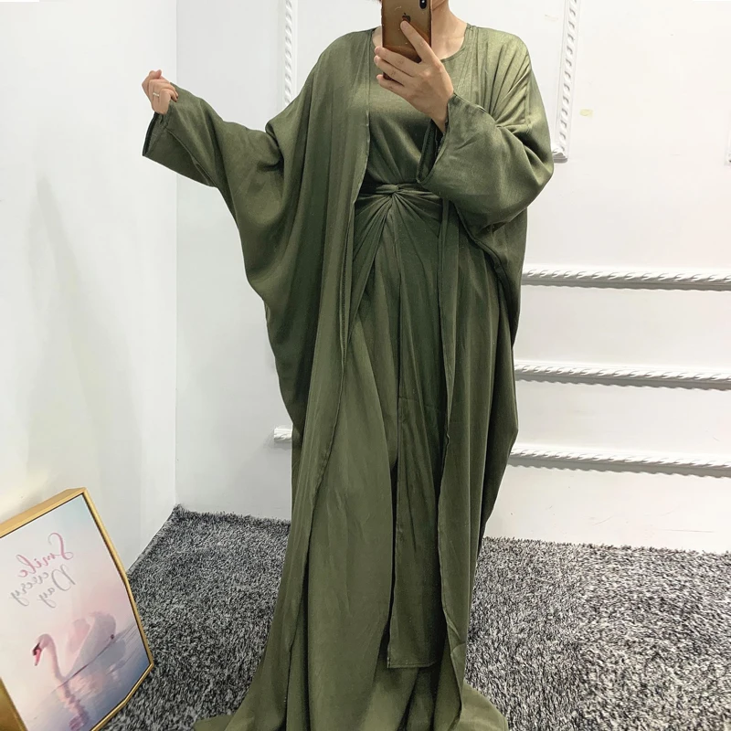 

2022 3pcs Muslim Abaya Sets Dress Kimono for Women Fashion Long Dress with Open Abaya Kaftan Wrap Skirt Dubai Islam Clothes