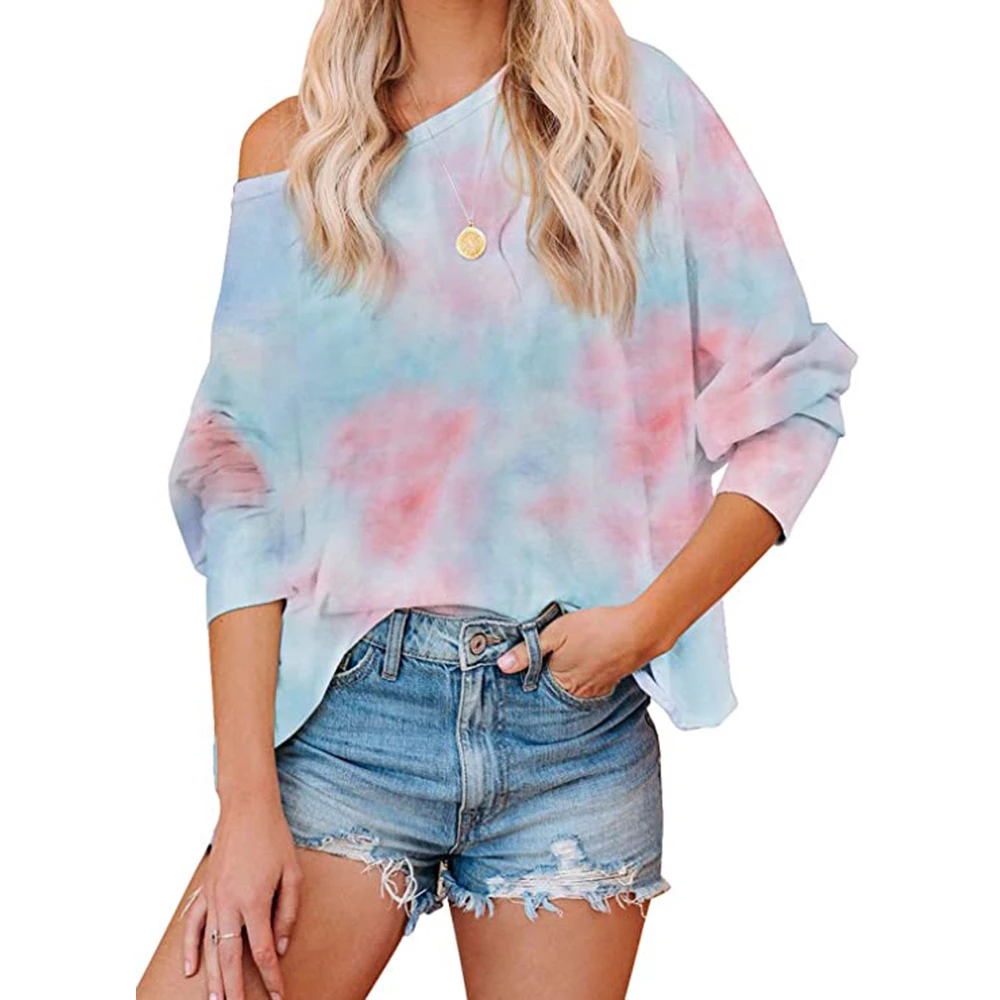 

2020 Tie-dye Blouse, Gradient Color Printing Casual T-shirt Befree Vintage Long Sleeve Shirt Women Summer Top Tumblr